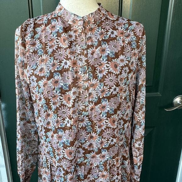 NWT Costamani Sophia Maxi Dress M Floral Brown Purple Daisy Print Modest Danish - Picture 3 of 9